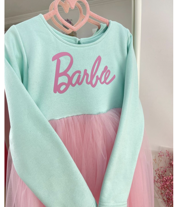Сукня мятна з фатіном + друк (Barbie)