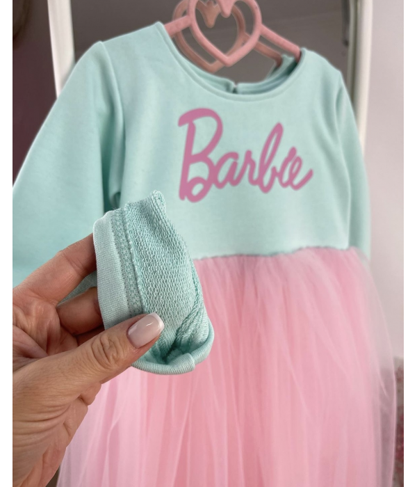 Сукня мятна з фатіном + друк (Barbie)