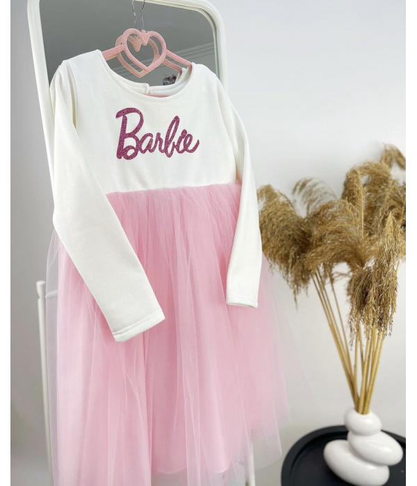 Сукня біла з фатіном + друк (Barbie)