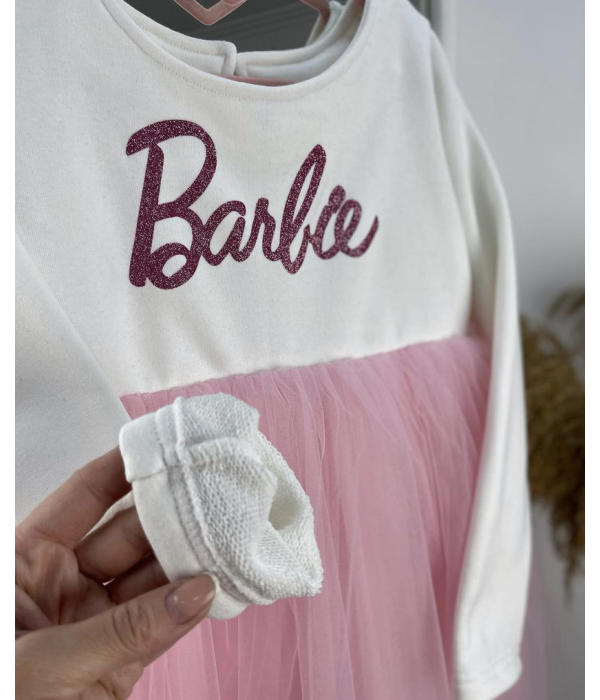 Сукня біла з фатіном + друк (Barbie)
