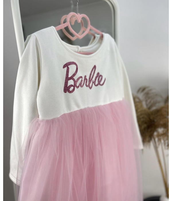 Сукня біла з фатіном + друк (Barbie)